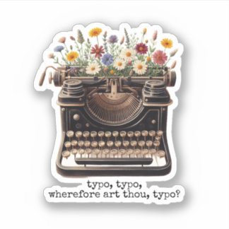 Vintage Typewriter och Wildblommor Sticker Klistermärken