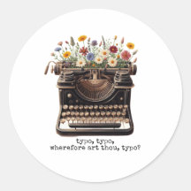 Vintage Typewriter och Wildblommóround Sticker