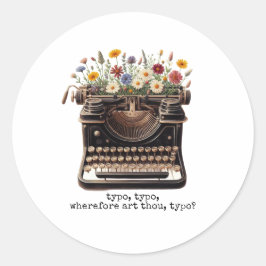 Vintage Typewriter och Wildblommóround Sticker Runt Klistermärke