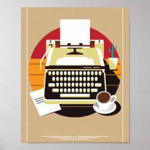 Vintage Typewriter Office-kaffebrytning Poster