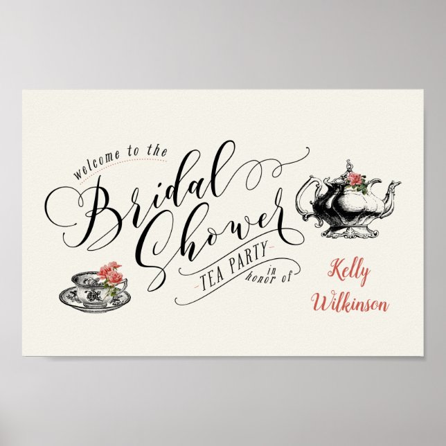 Vintage typografi Bröllopsdusch Te-fest Poster (Framsidan)