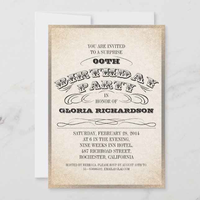 VINTAGE TYPOGRAFI FÖDELSEDAGSFEST INBJUDAN (Framsida)