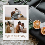 Vintage Typografi Winter-Orangar Foto jul<br><div class="desc">Det här vackra helgdag med fotokort har vintage som är formaterad med typografi och läser "God jul" i verklig folie,  tillsammans med tre fotomallar. Kortets baksida innehåller en vintage av orangar och blommar på vintern.</div>
