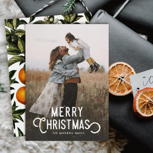 Vintage Typografi Winter-Orangar Foto jul Julkort