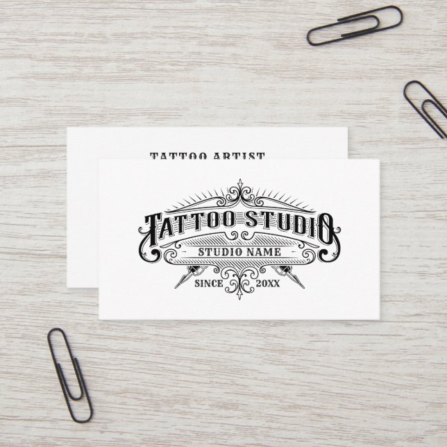 Vintage Typography Tattoo Studio Visitkort (Fram/Back In Situ)