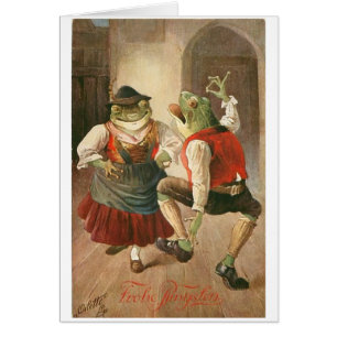 Vintage - tyska dansgrodor kopplar ihop, hälsningskort