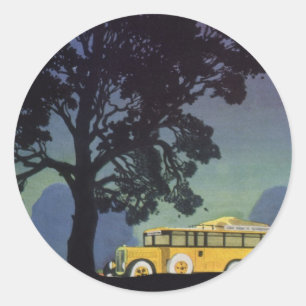 Vintage Tyskland, Gul buss på natten, Reskonst Runt Klistermärke