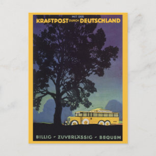 Vintage Tyskland, Gult Buss på natten, Resekonst Vykort