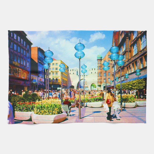 Vintage Tyskland München Towngate Karistor Kökshandduk (Horisontell)