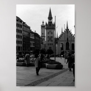 Vintage Tyskland Münchenkyrka Marienplatz Poster