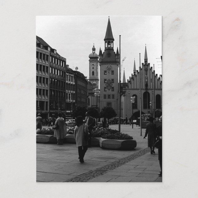 Vintage Tyskland Münchenkyrka Marienplatz Vykort (Framsida)