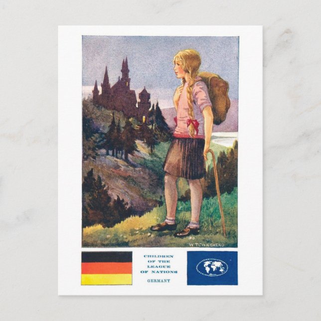 Vintage Tyskland Nationernas Förbund Vykort (Framsida)