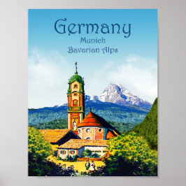 Vintage Tysklanda München Bavarian Alpernas Travel Poster