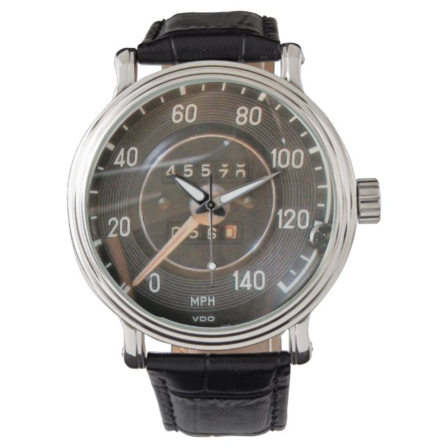 Vintage tyskt lyxbilshastighetsmätare armbandsur (Framsida)