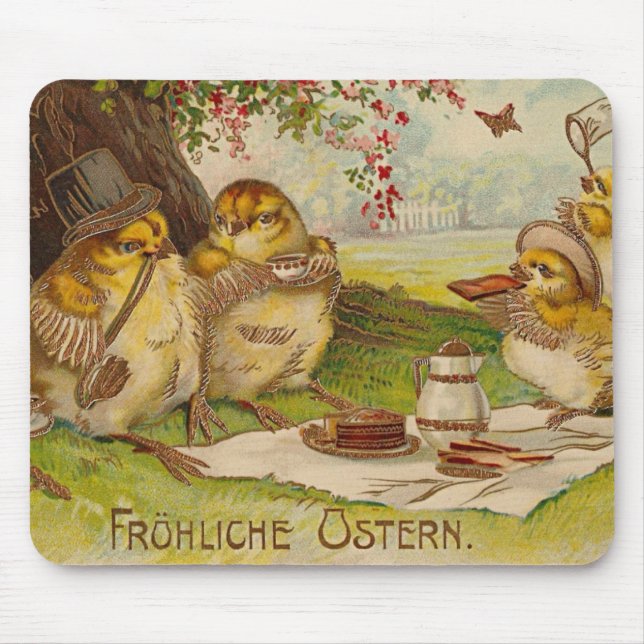 Vintage Tyskt Påsk-kort Musmatta (Framsidan)
