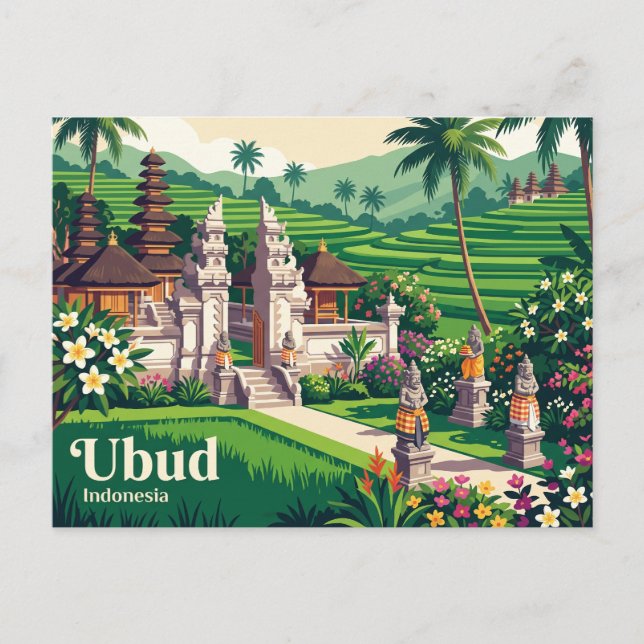 Vintage Ubud Bali Indonesien Vykort (Framsida)