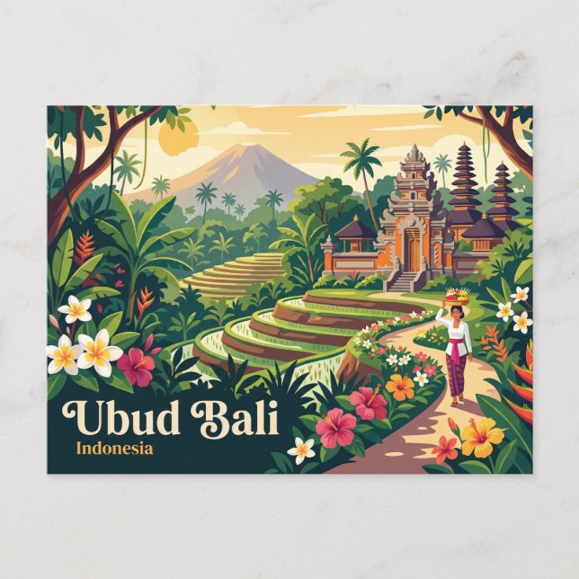 Vintage Ubud Bali Indonesien Vykort (Framsida)