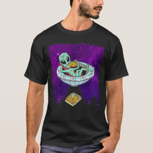 Vintage UFO Pizza äter Alien Spaceship T Shirt