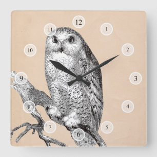 Vintage Uggla Clock Fyrkantig Klocka