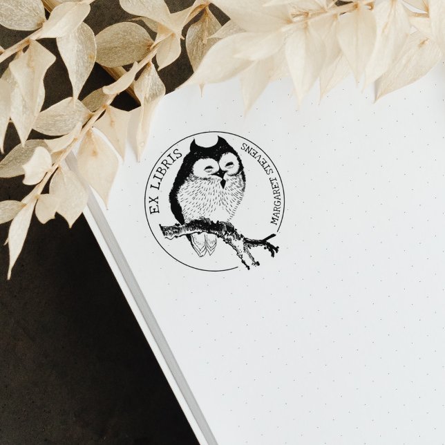 Vintage Uggla, Elegant Ex Libris Bok Stämpel (Skapare uppladdad)