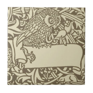 Vintage uggla ex libris Arts and Crafts Walter Cra Kakelplatta