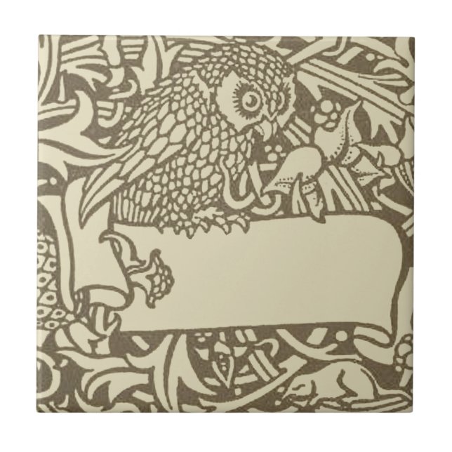Vintage uggla ex libris Arts and Crafts Walter Cra Kakelplatta (Framsidan)
