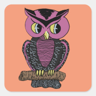 Vintage Uggla Halloween Square Stickers Fyrkantigt Klistermärke