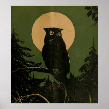 Vintage Uggla i Moonlight Halloween Art