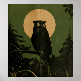 Vintage Uggla i Moonlight Halloween Art Poster