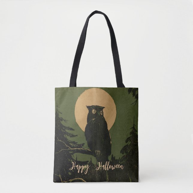 Vintage Uggla i Moonlight Halloween Personlig Tygkasse (Framsida)