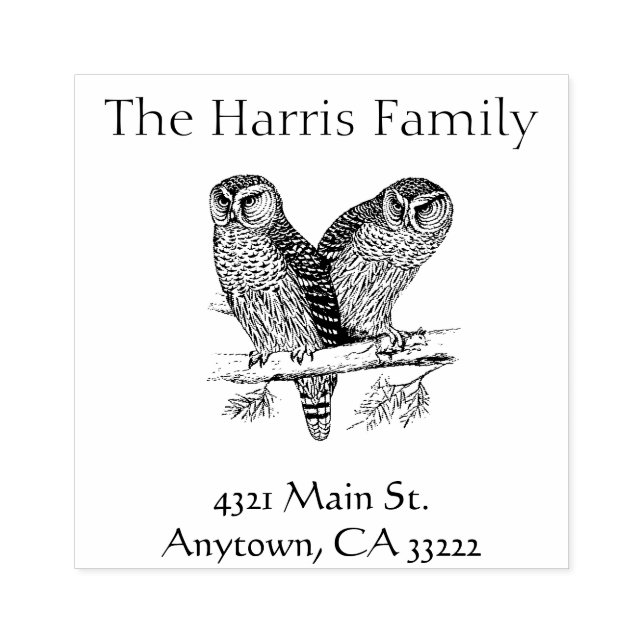 Vintage Uggla Illustration-Personlig Stämpel (Tryck)