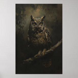 Vintage Uggla Målning, Fågel Väggkonst, Mörk Akade Poster