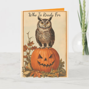 Vintage uggla med pumpa Halloween-kort Helgkort