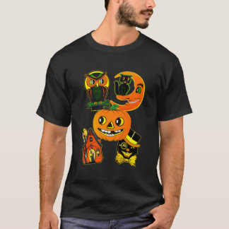 Vintage Uggla och kattpumpkin Halloween T Shirt
