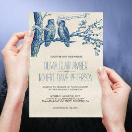 Vintage Uggla par i Träd Bröllopsinbjudningar Inbjudningar