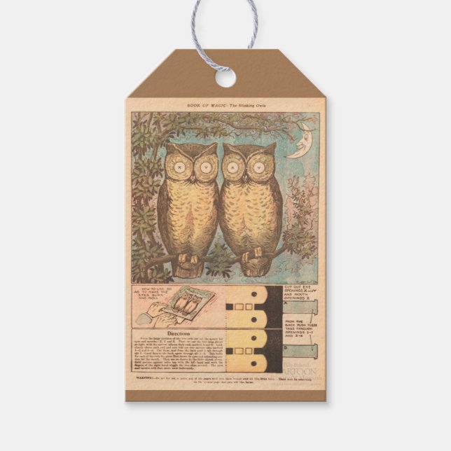 Vintage uggla, söt fallfarkoster presentetikett (Framsidan)