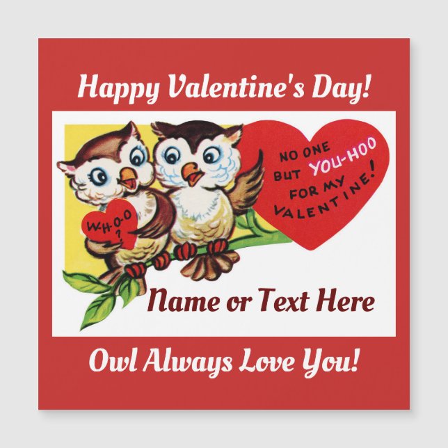Vintage Uggla Valentine Magnetic Card (Framsida)