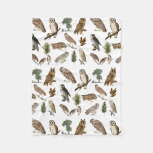 Vintage Uggla Watercolor Forest Mönster Fleecefilt