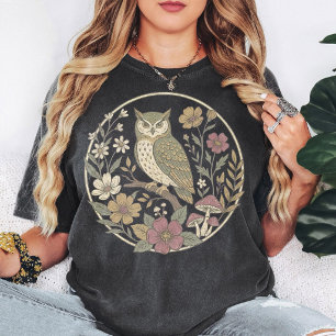 Vintage Ugglas Blommiga Svamp Cirkelkonst T Shirt