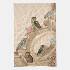 Vintage Uggle Collage med Blommig Arkitektur Kökshandduk