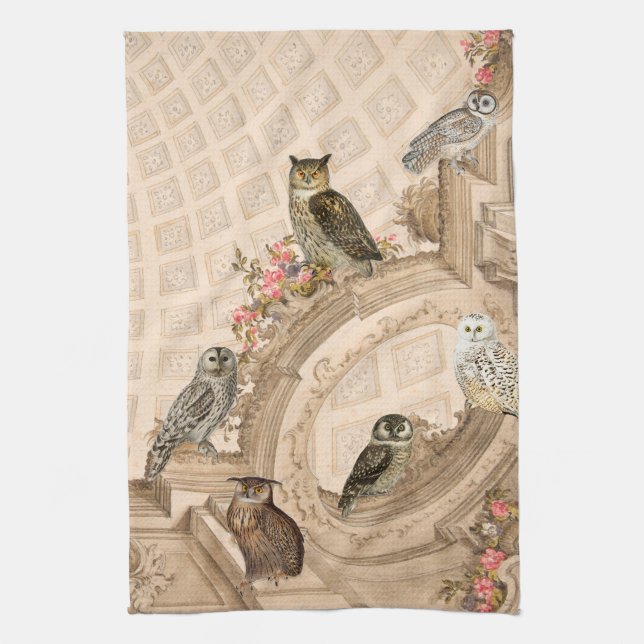 Vintage Uggle Collage med Blommig Arkitektur Kökshandduk (Vertikal)