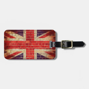 Vintage UK flagga på en tegelvägg Bagagebricka