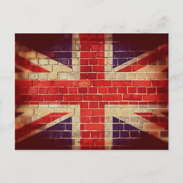 Vintage UK flagga på en tegelvägg Vykort (Framsida)