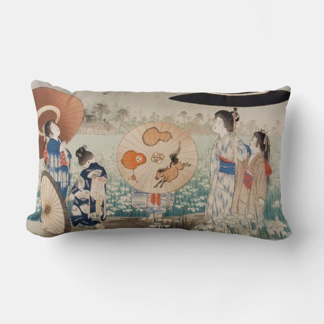 Vintage ukiyo-e japanska dam med paraplykonst lumbarkudde (Framsida)