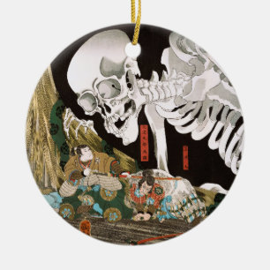 Vintage Ukiyo-e Kuniyoshi Skelett Spöken Konst Julgransprydnad Keramik