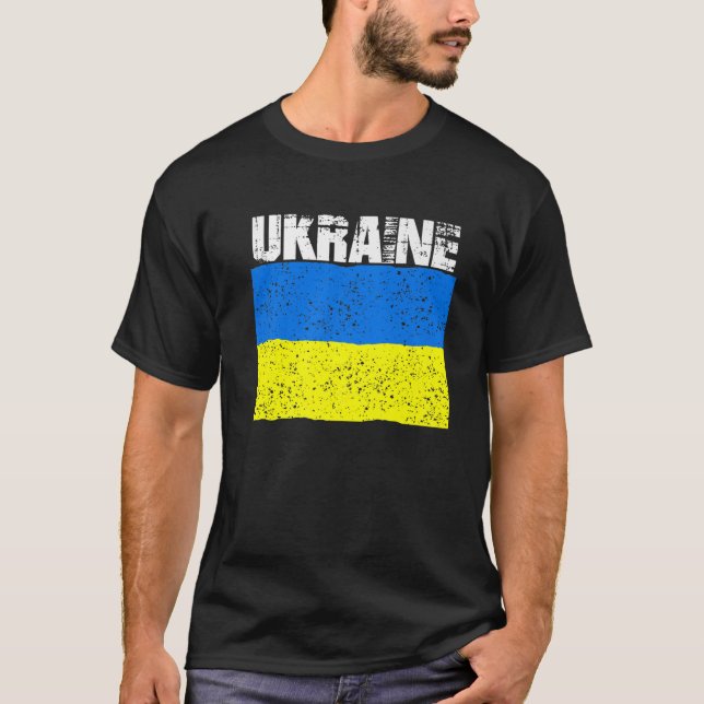 Vintage Ukraina Disted Ukrainska Flagga Ställning  T Shirt (Framsida)