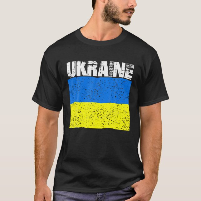 Vintage Ukraina Disted Ukrainska Flagga Ställning  T Shirt (Framsida)