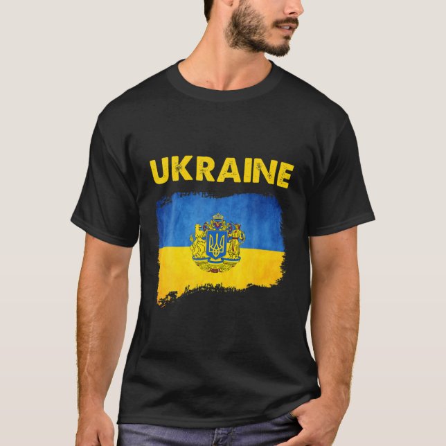 Vintage Ukraina Flagga Ukrainas patriotiske Triden T Shirt (Framsida)