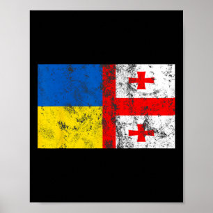 Vintage Ukraina Ukrainska Georgien Flagga Vänskap Poster