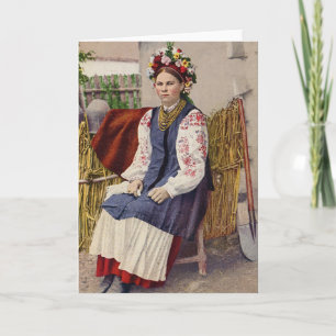 Vintage ukrainsk kvinna helgkort